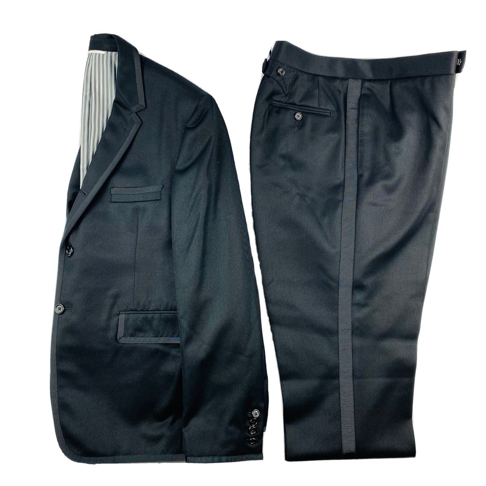 Thom Browne Black Functional Cuff Satin Black Wool Suit Japan Size 4 Rare NWOT